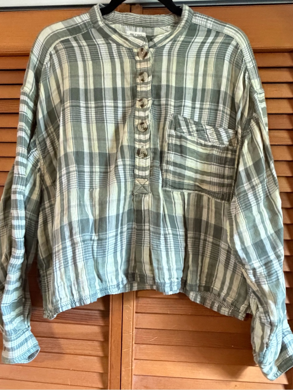 Pilcro Anthropologie Plaid Cotton Cropped Henley Top M
